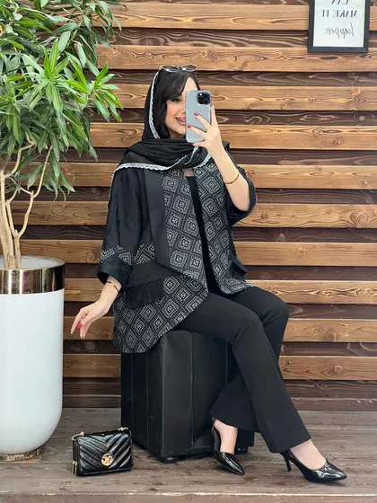 مانتو پانچ ژاکارد سوزن دوزی