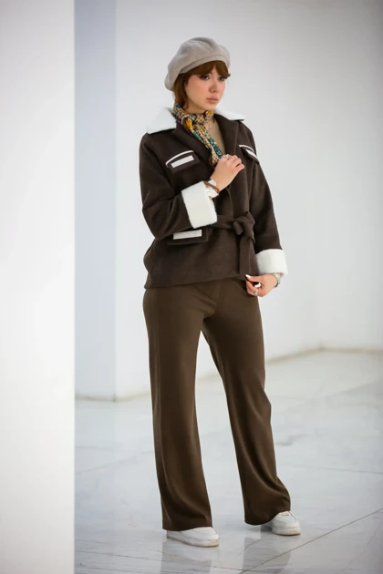 پالتو موهر یقه خز 4 جیب