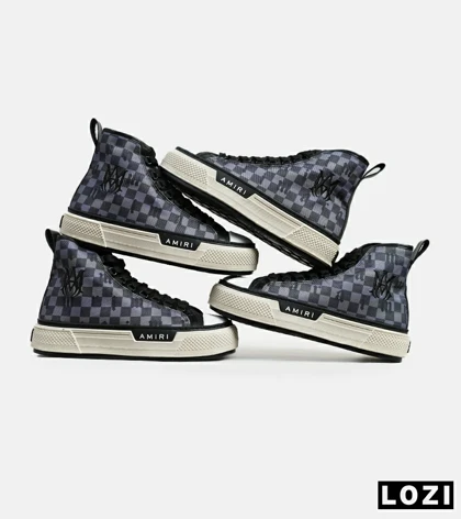 کفش اسنیکرزساق‌دار مشکی خاکستری Amiri Checkered مدل 5982