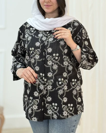 شومیز مانتویی شیشه ای گل‌دار