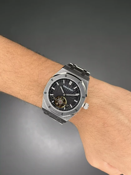 ساعت مچی اودمار پیگه اتوماتیک اوپن هارت سیلور صفحه مشکی Audemars Piguet