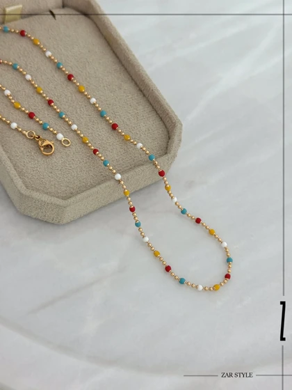 گردنبند مهره‌ای میناکاری دو گوی