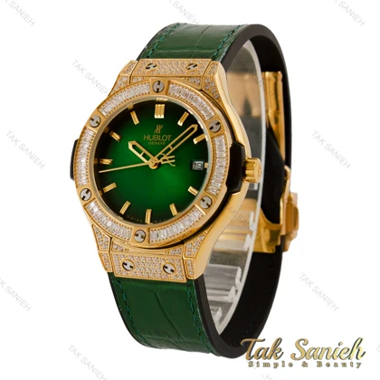 ساعت هابلوت زنانه طلایی سبز فول نگین Hublot-5228-L