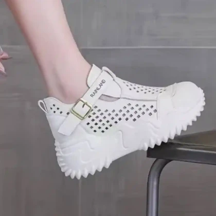 کتانی لژ مخفی لژدار زنانه رویه تنفسی تمام سفید Women’s Hidden Platform Breathable All White Sneakers