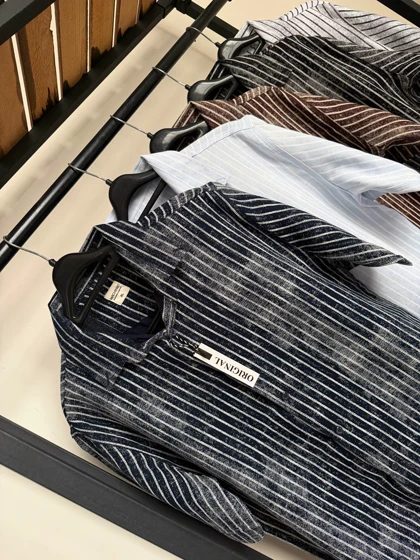 پیراهن استین کوتاه دنیم راه راه 2649