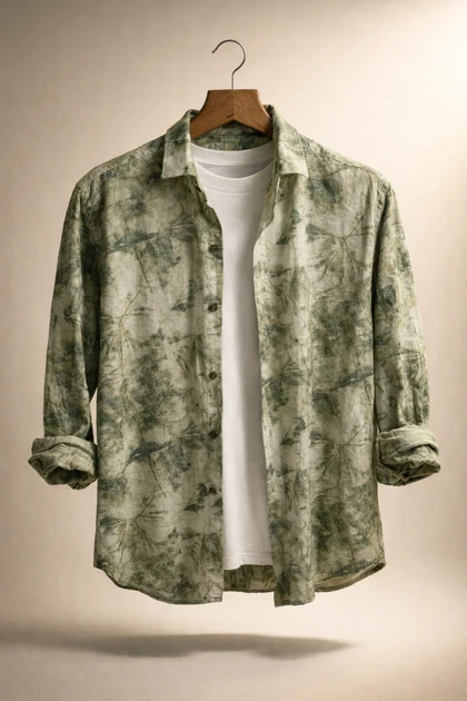 پیراهن کنف لینن صددرصد نخ سبز طبیعی طرح هنری فوق العاده خنک و با کیفیت کد B12