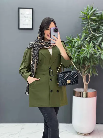 مانتو لینن شش دکمه کمربندی