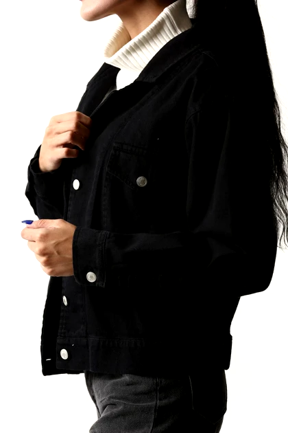 کت کراپ یقه انگلیسی کتان زنانه