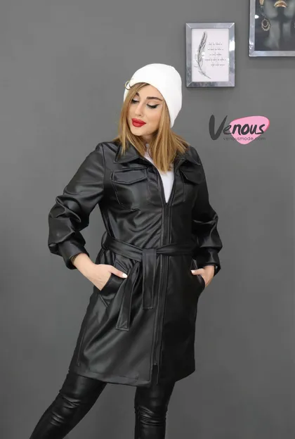 مانتو کتی چرم یقه مردونه