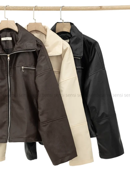 کراپ کت جلو زیپ چرم کد1004881