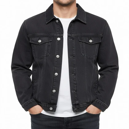 کت جین مردانه زغالی تیره بدون زاپ و مینیمال مناسب استایل روزمره کد 2002