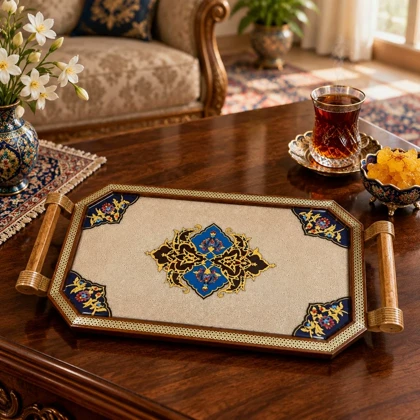 سینی چوبی دور خاتم کار دست کد m0322 گالری ساعت ضرابی