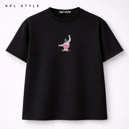 تیشرت باکسی طرح اسکیت برد 100٪ پنبه با چاپ مینیمال | کد 1336