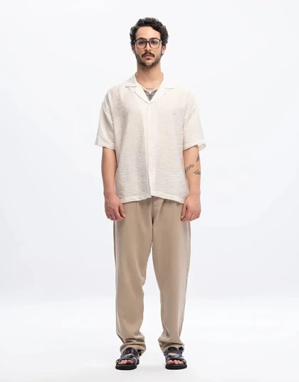 آستین کوتاه ژاکارد یقه انگلیسی