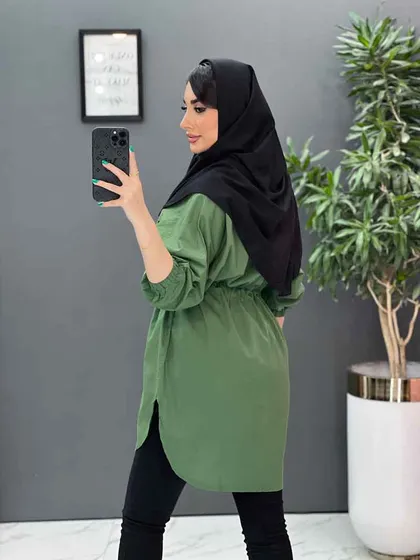 مانتو لینن کمرگت آستین کش