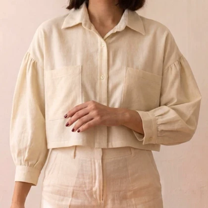 شومیز زنانه لینن مدل مانیسا رنگ سفید شیری کد 1008