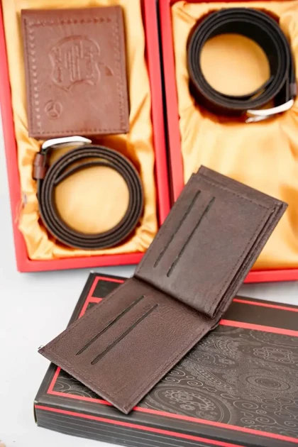 ست دو تکه کیف پول و کمربند مردانه چرمی