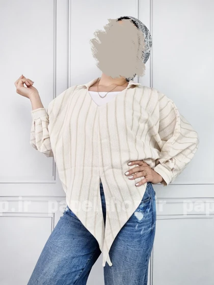 شومیز جلوبسته راه راه لمه دار جلو گره‌ای