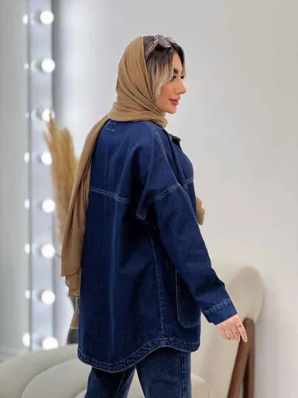 مانتو جین برش‌دار دو جیب