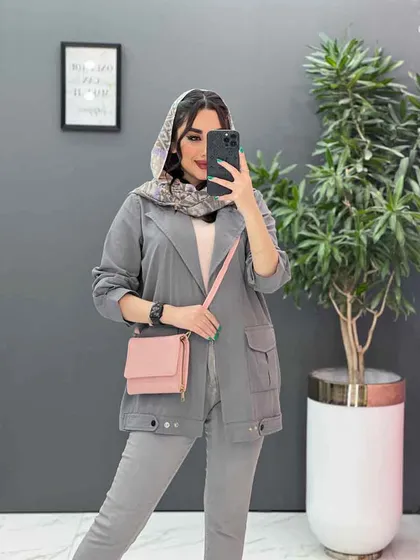 مانتو لینن آستین پاگن دو جیب