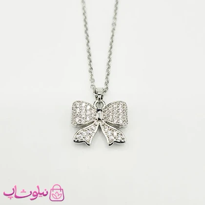 گردنبند دخترانه مدل پاپیون نگین‌دار کد 85