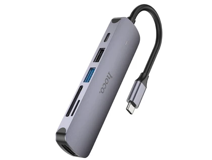 هاب تایپ سی 6 پورت هوکو Hoco Type-C hub HB28 HDTV + PD + USB3.0 + USB2.0 + SD + TF