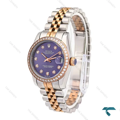 ساعت رولکس زنانه دورنگ رزگلد صفحه بنفش دورنگین Rolex-6303-L