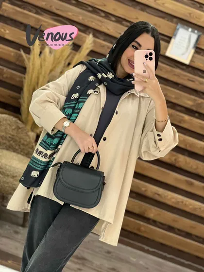 مانتو لینن تک جیب آستین پفی