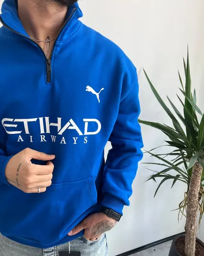 دورس نیم زیپ داخل کرک PUMA ETIHAD رنگ آبی کاسپین
