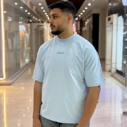 تیشرت یقه گرد چاپی پفکی برجسته چشم پولیزی آبی 173