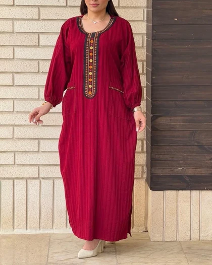 پیراهن کفتان یقه سنتی جیب‌دار 6173