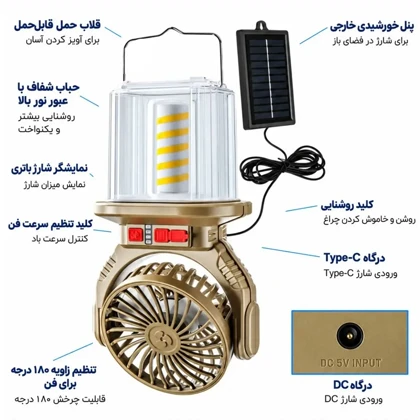 چراغ اضطراری فن دار خورشیدی هاری بولت Hurry Bolt مدل HB-F718C