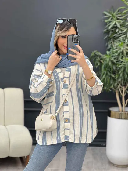 شومیز تک جیب راه راه پایین هلال