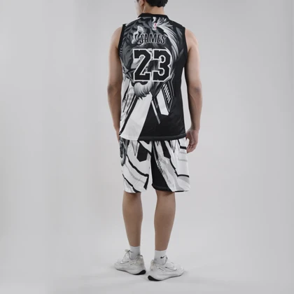 ست رکابی و شلوارک بسکتبالی لیکرز مدل Nike-DRI FIT-5B114 سفید مشکی