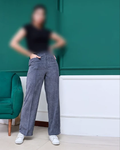 شلوار زنانه نیم بگ مخمل کبریتی مشکی پاییزه