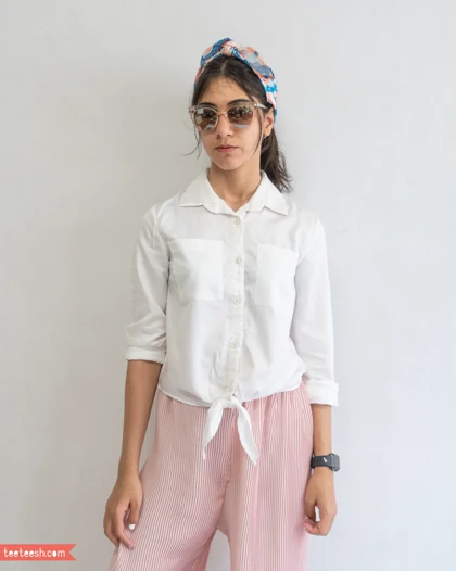 شومیز شیری گره دار