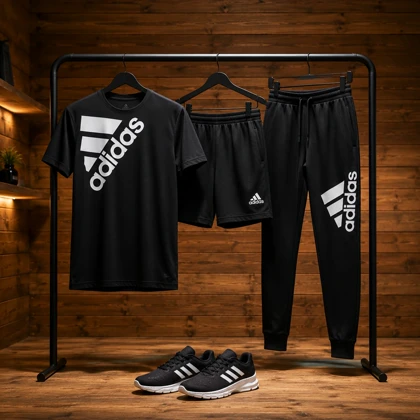 پکیج ست سه تیکه Adidas مردانه مدل Tenesi + کفش ورزشی مردانه مدل Alshen