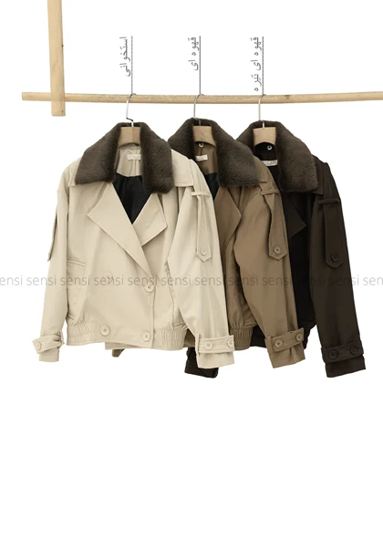 ترنچ کت سانتانا یقه پوست کد1004660