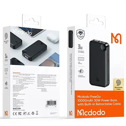 پاور بانک 10000 مک دودو مدل MC-3870 توان 30 وات مک دودو با کابل تایپ سی