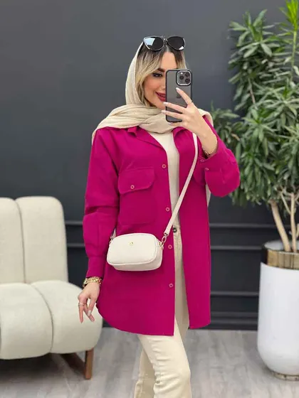مانتو لینن رنگی دو جیب پاکتی