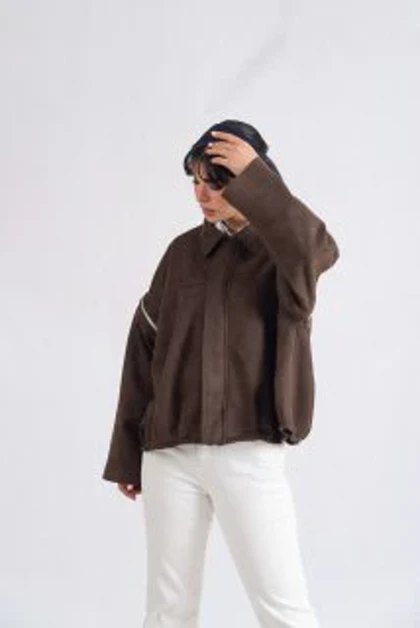 بامبر جکت جیر قهوه ای Suede دوحالته
