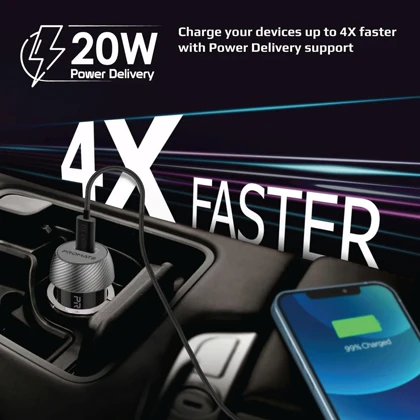 شارژر فندکی فست شارژ ماشین تایپ سی 20 وات پرومیت POWERDRIVE-PD20