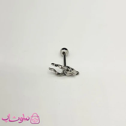 پیرسینگ گوش استیل مدل بز کوهی نقره ای رنگ کد 100
