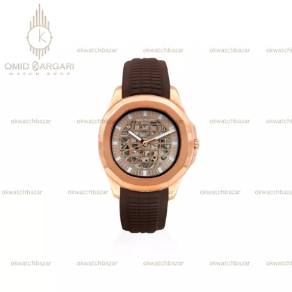 ساعت مچی پتک فیلیپ آکوانا قاب رزگلد اتوماتیک بند قهوه ای Patek Philippe Aquanaut