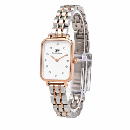 ساعت زنانه DW مستطیلی دو رنگ رزگلد ایندکس نگین مدل DW-6765-L