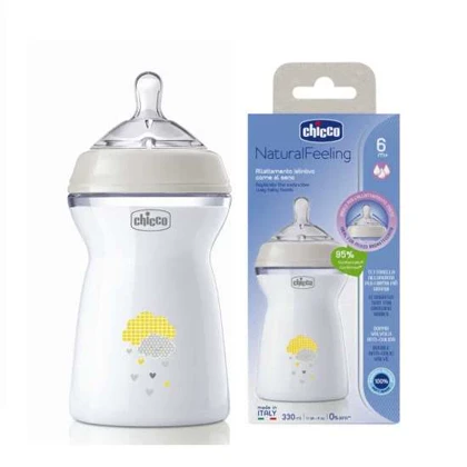 شیشه شیر شفاف چیکو مدل Natural Feeling مناسب 6 ماه به بالا ظرفیت 330 میل