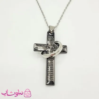 گردنبند صلیب دخترانه مشکی با حلقه نقره ای