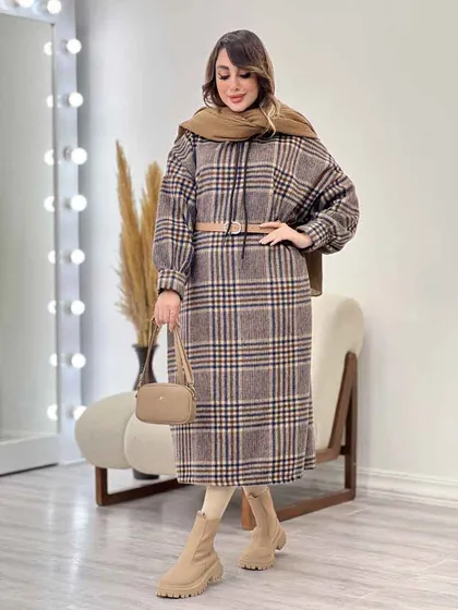 پیراهن بلند چهارخونه کلاهدار