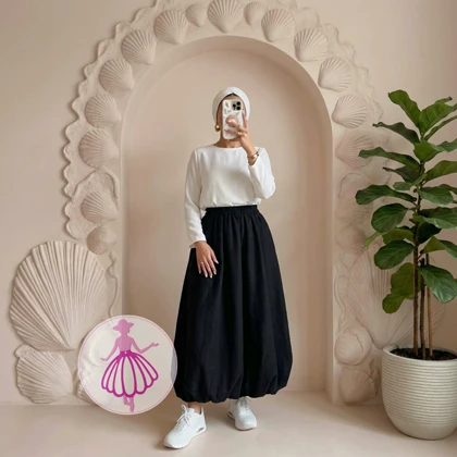 دامن لینن بالونی جیب‌دار بلند در رنگبندی متنوع