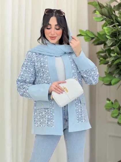 مانتو جین نواردوزی جیب سگک